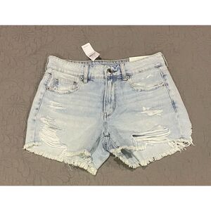 American Eagle Tomboy Midi 4 Light Wash Shorts Distressed New